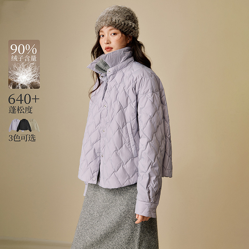 茵曼衬衫式轻薄无胆防绒羽绒服2025冬季女装新款菱格短款宽松外套