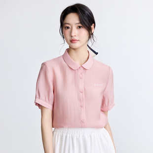 【一秒入夏】茵曼夏季法式时尚短袖衬衫百搭舒适娃娃领衬衣女