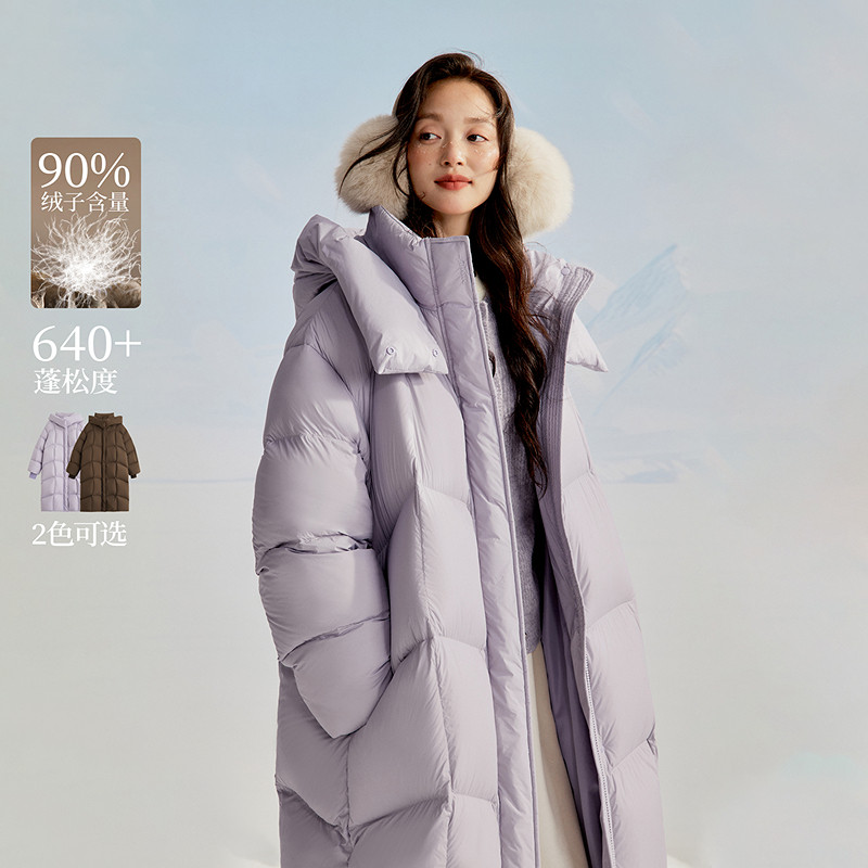 茵曼云柔泡芙连帽羽绒服2025冬季女装新款宽松长款加厚保暖外套