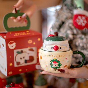 创意圣诞礼物陶瓷水杯可爱高颜值家用情侣马克杯女生早餐咖啡杯子