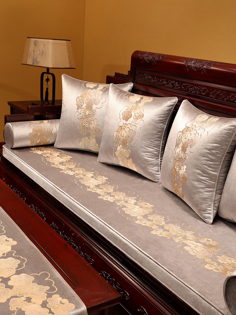 新中式红木沙发垫坐垫椅子垫子冬款绒布防滑座垫实木沙发套罩全包