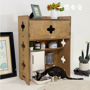 一芯有宠®新中式宠物食堂狗狗猫咪吃饭柜子通用复古猫狗碗储物柜