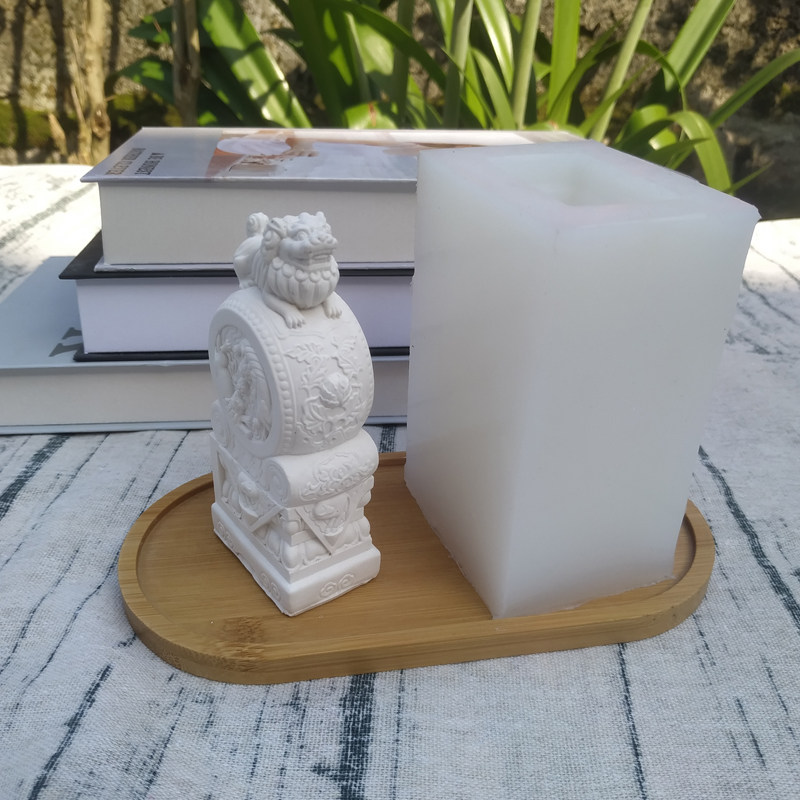 水泥摆件模具圆雕石狮子磨具鱼缸缸底造景摆设硅胶模具门墩子立狮