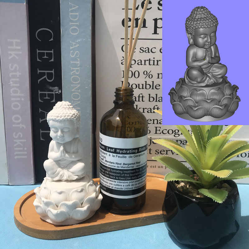 胖头鱼硅胶石膏摆件莲花造型和尚