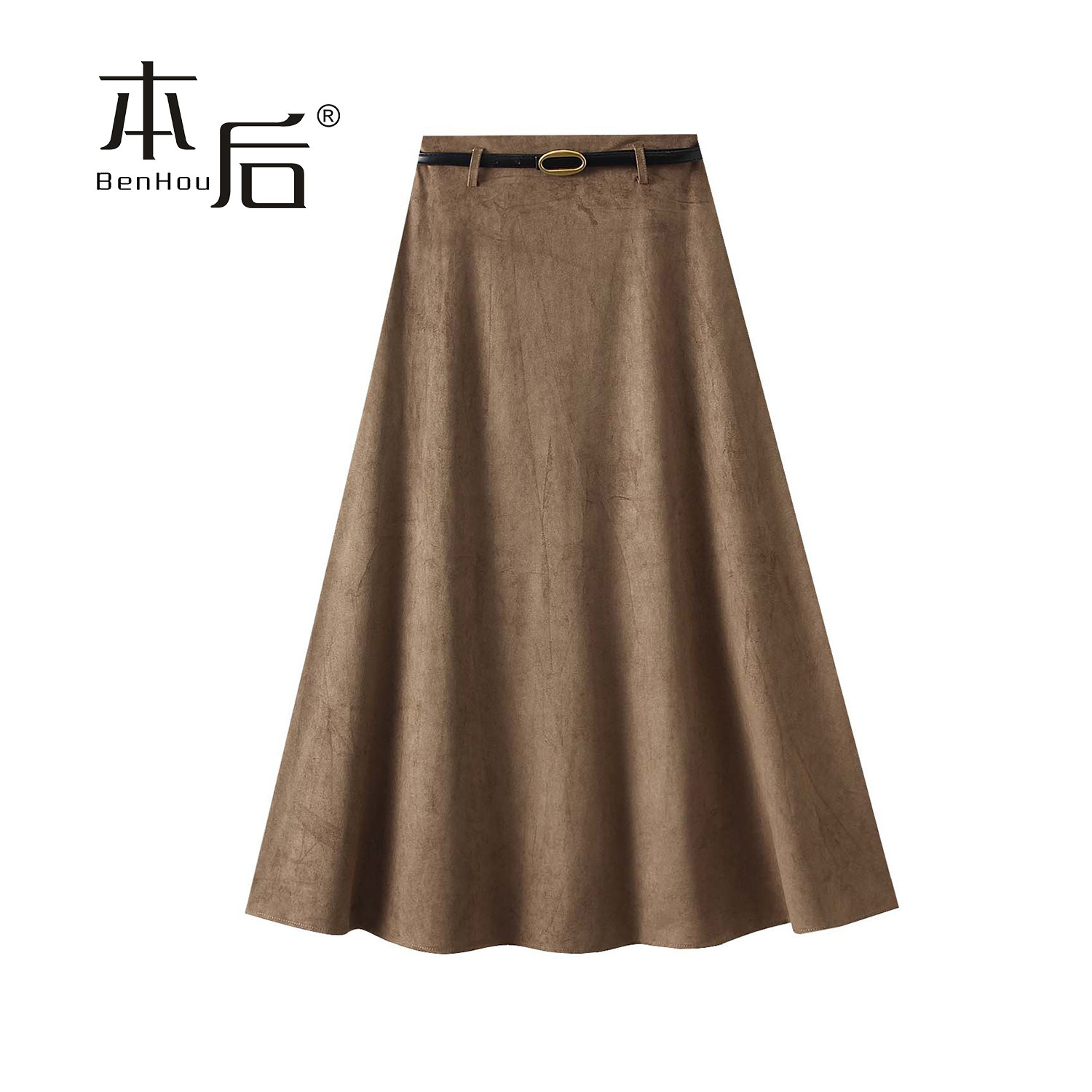 「棕调来信」美拉德麂皮绒a字裙