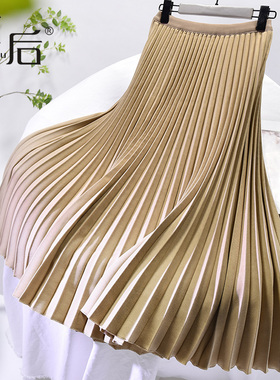 2212 磨毛厚实百褶裙半身裙秋冬女中长款高腰显瘦遮垮垂坠感a字裙