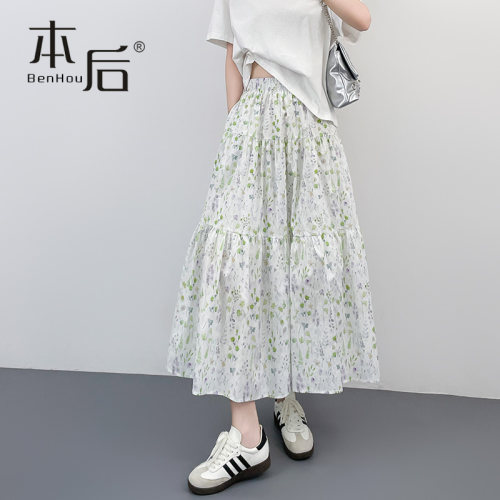 2185-油画风口袋碎花蛋糕裙
