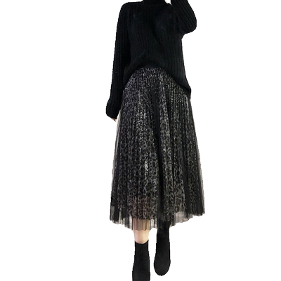 29815-豹纹亮片网纱半身裙