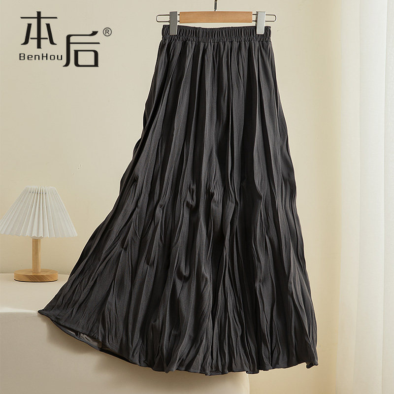 BenHou/本后  0838 休闲褶皱百褶半身裙秋冬女中长款高腰a字裙,女装/女士精品,半身裙,淘宝优惠券,粉丝福利购,淘宝优惠卷