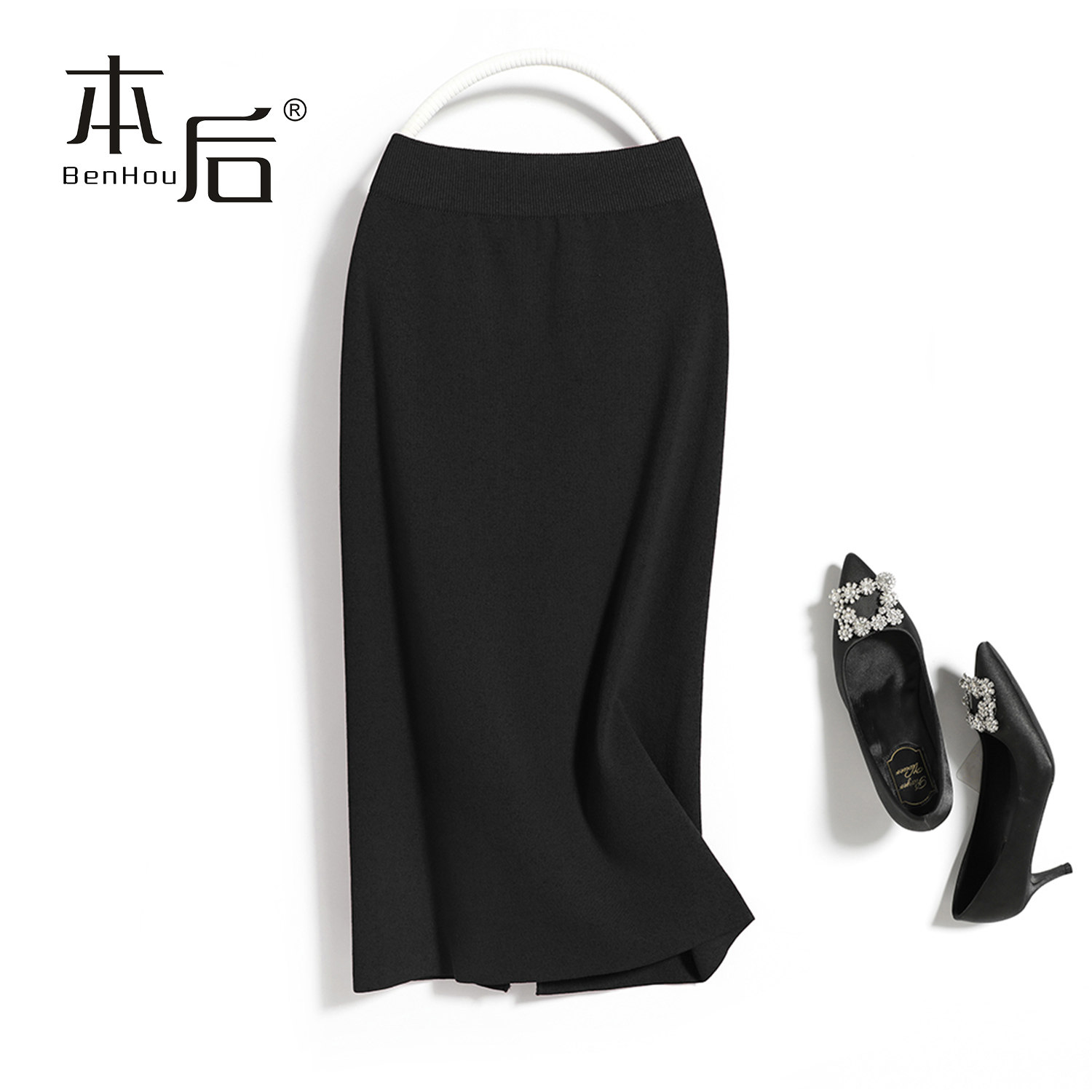 1315针织半身裙秋冬女中长款气质包臀裙开叉一步裙小个子直筒长裙