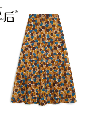 BenHou/本后 9963 油画风碎花灯芯绒半身裙秋冬女中长款高腰a字裙