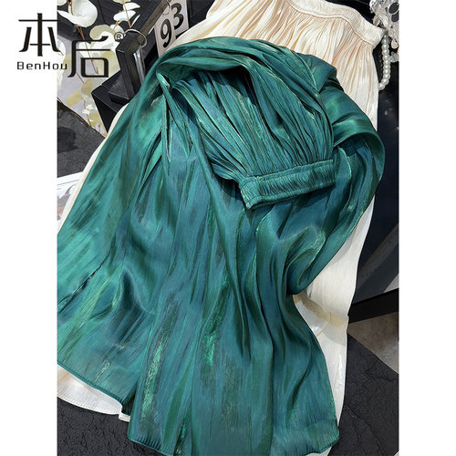 9908-鎏光纱褶皱百褶半身裙