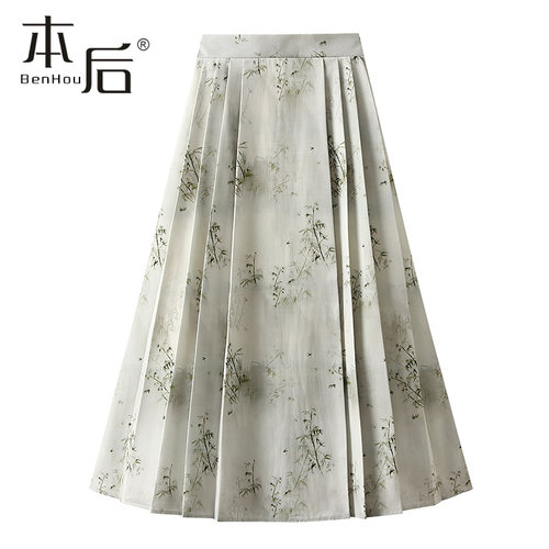 8085-国风印花a字半身裙