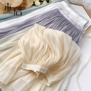 a字裙垂坠飘逸a字裙2022新款 珠光气质薄纱半身裙女春夏薄款 中长款