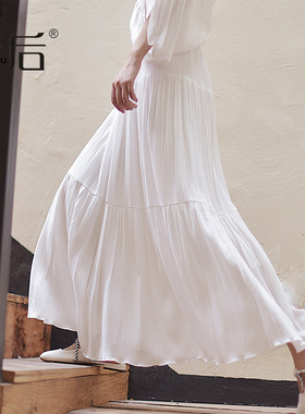 18577棉麻半身裙夏女文艺气质a字裙亚麻民族风大摆长裙休闲中长款