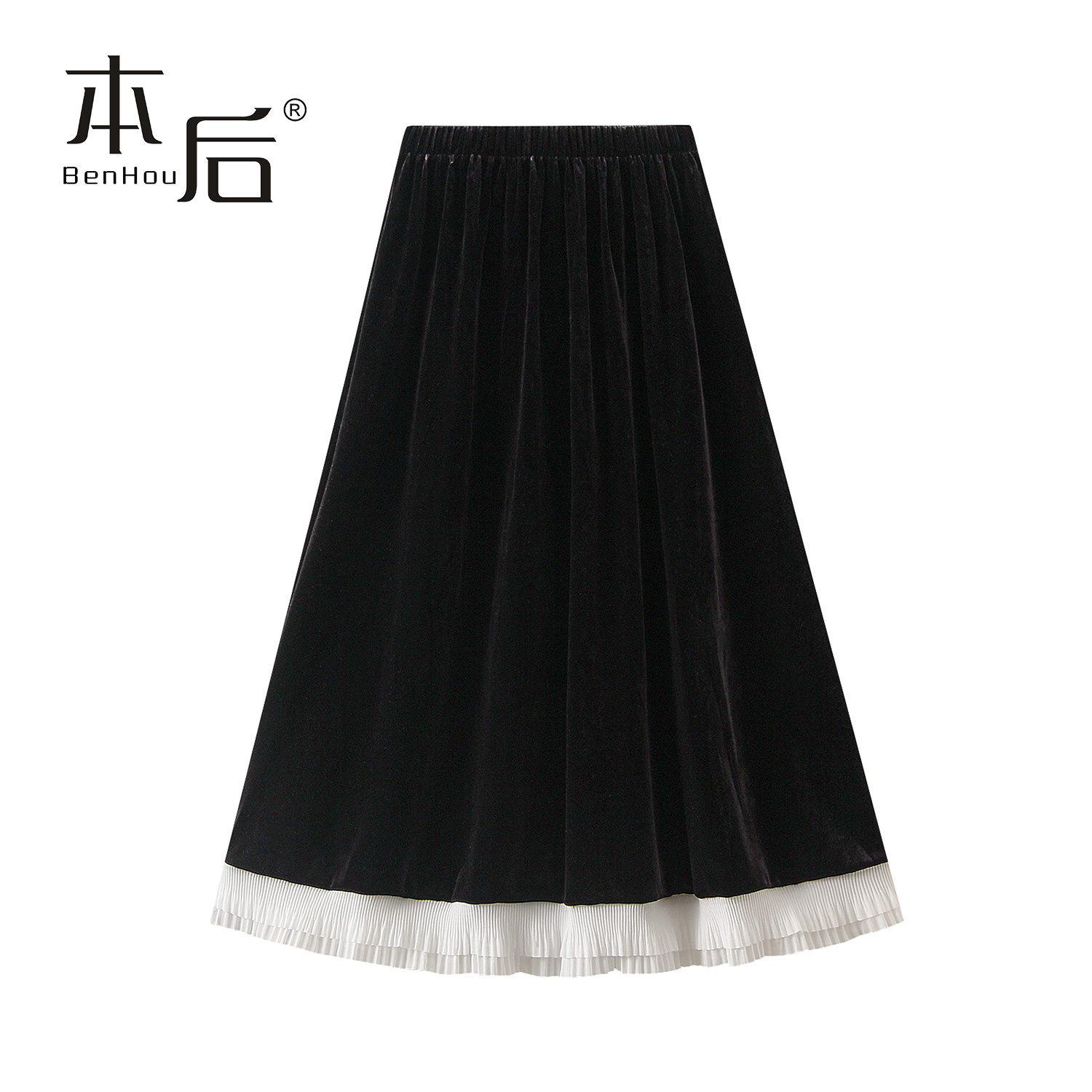 BenHou/本后6653木耳边丝绒裙