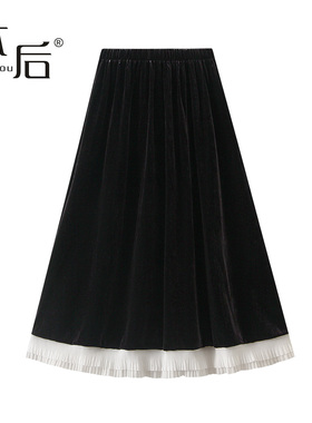 BenHou/本后 6653 木耳边丝绒a字半身裙秋冬女中长2025新款显瘦