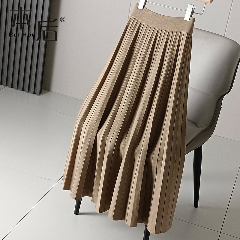 F2508-羊毛两面穿针织百褶裙