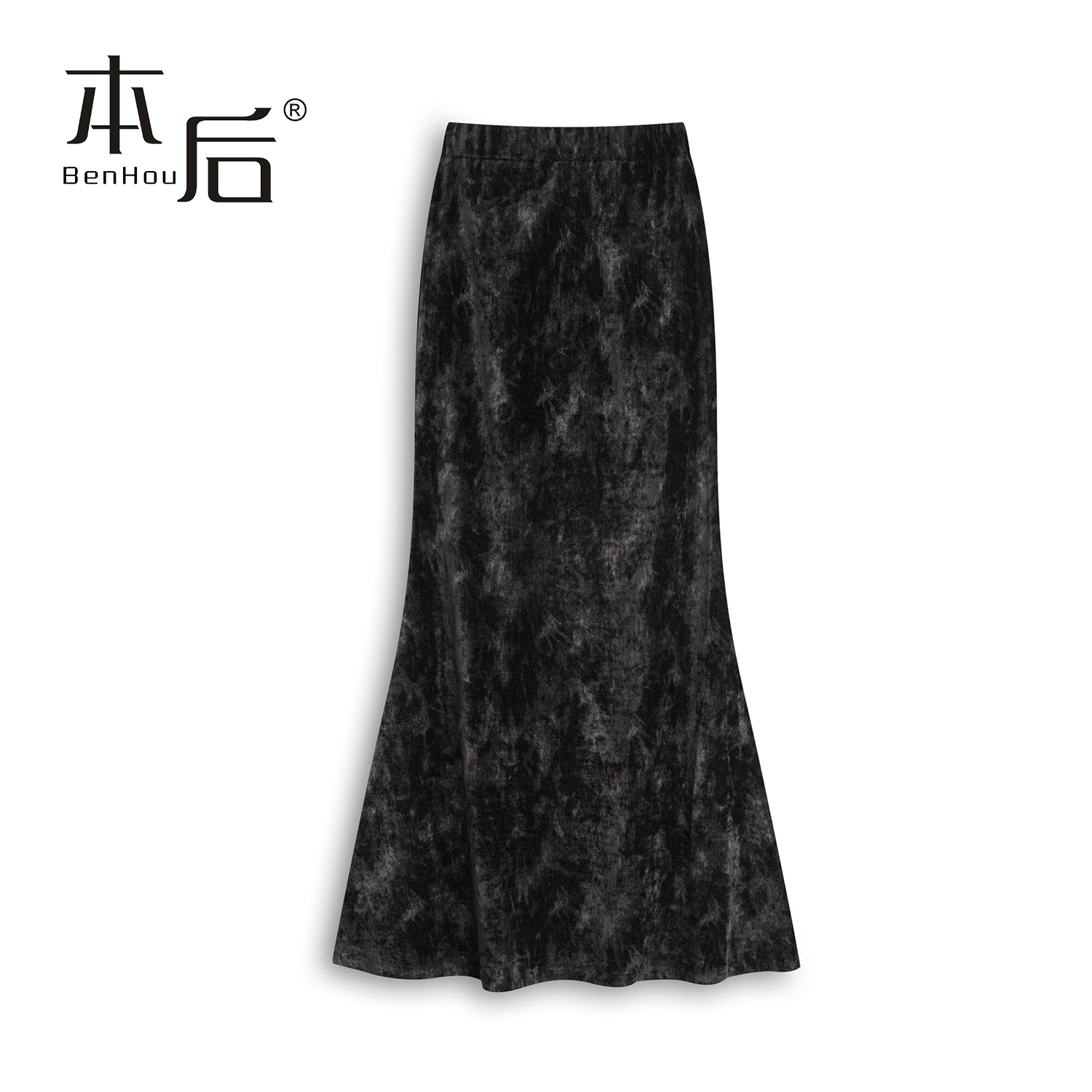 2456水墨晕染丝绒鱼尾裙
