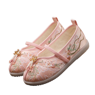 搭配马面裙的鞋子古风汉服鞋女童夏儿童古装鞋国风女款舞蹈绣花鞋