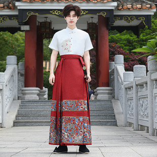 夏季汉服男款青少年短袖中国风上衣马面裙汉服改良版现代男装大码