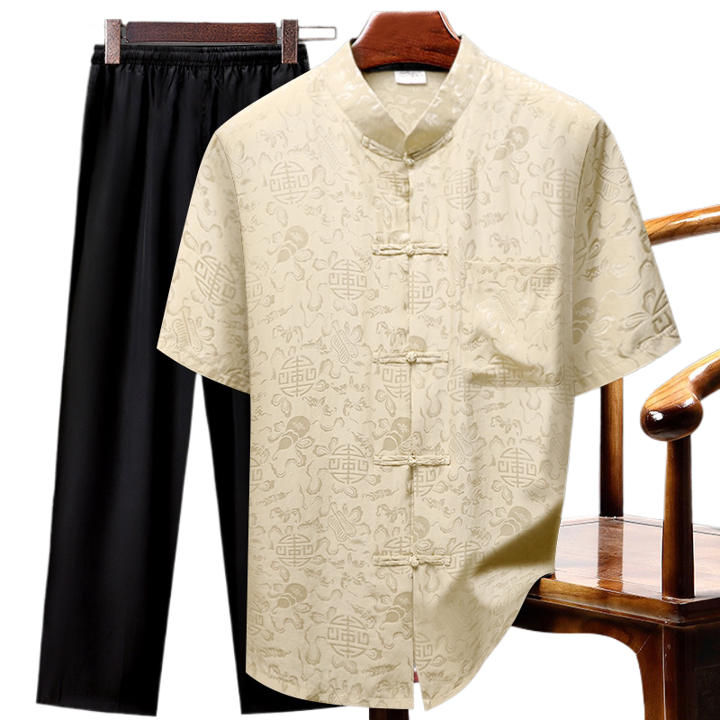 中老年男式夏季唐装衣服男款爸爸