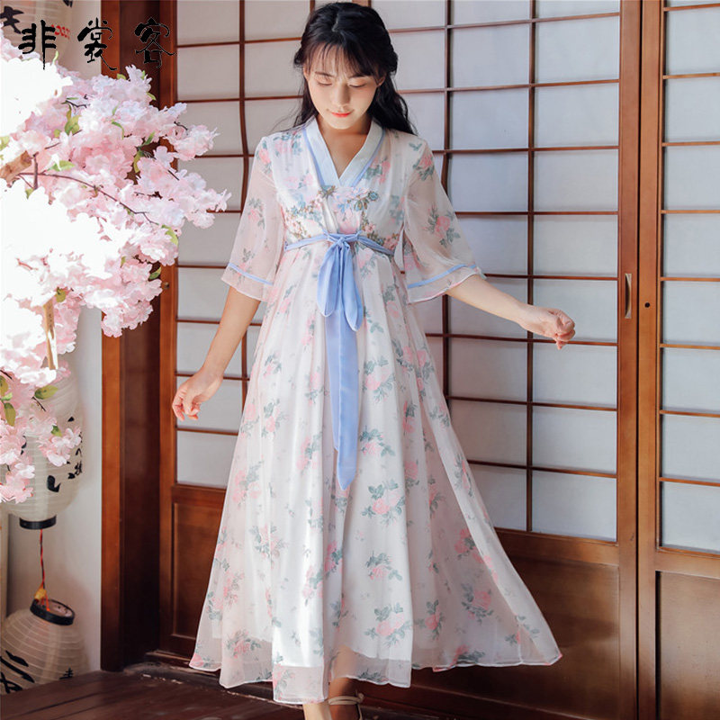 夏季汉服仙女 樱花 超仙学生公主现代飘逸古风少女汉元素连衣裙女