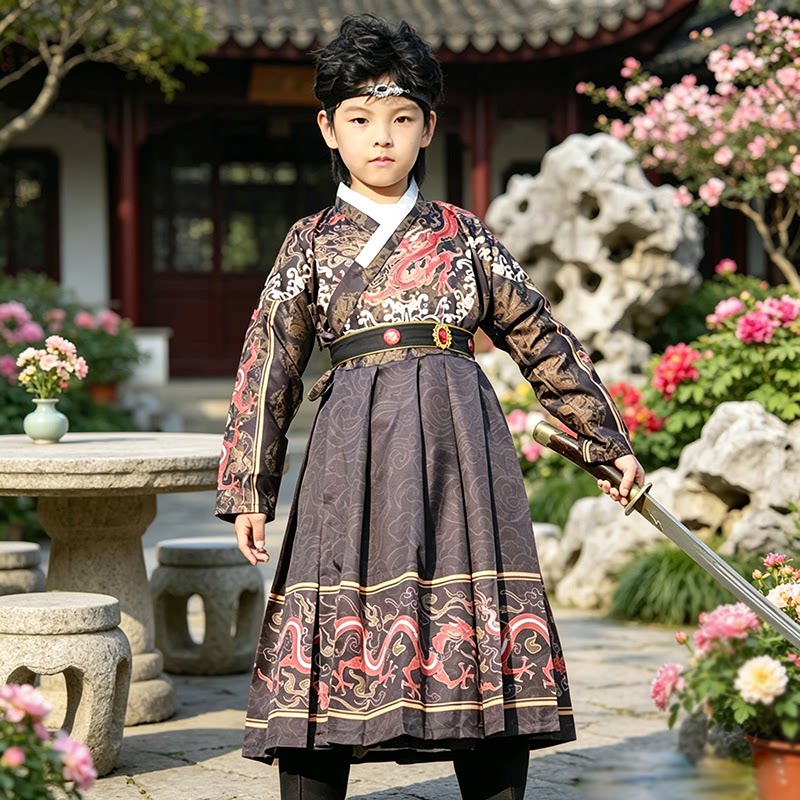 儿童飞鱼服男童中国风明制交领汉服古装女童唐装锦衣卫武侠龙纹服