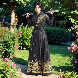 2026新原创明制汉服男中国风刺绣交领日常可穿马面裙武侠风cp套装