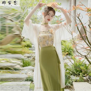 素改良薄荷绿新中式 汉服日常上班可穿套装 宋制通勤国风汉元 夏季 裙