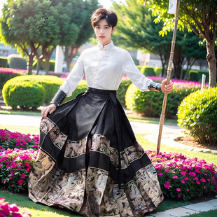 改良版现代汉服男装马面裙搭配的上衣衬衣国风汉元素套装男款国风