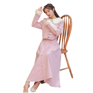 【清仓】秋冬女套装冬装加厚改良版汉服女装现代汉元素粉色两件套