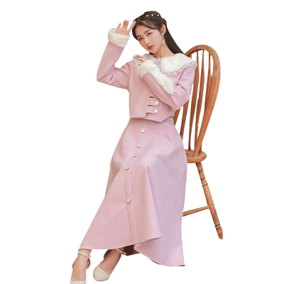 汉元素加厚改良版围脖粉色汉服