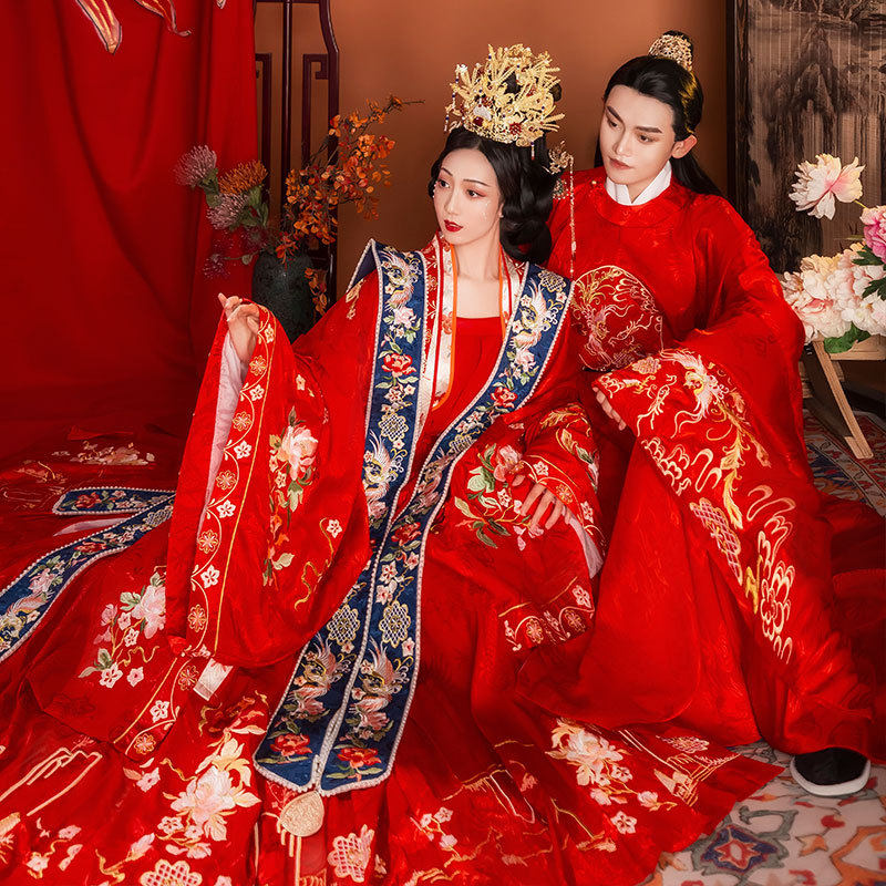 重工刺绣男女款明制汉服婚服套装花嫁中式古装凤冠霞帔马面裙嫁衣