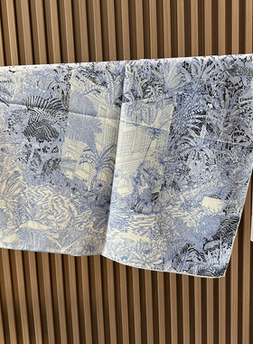 日本品质雨林福宝蓝紫色双面印花丝羊毛围巾女秋冬保暖洋气小披肩