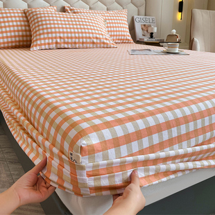 加厚纯棉磨毛床笠定制任意尺寸格子条纹纯色床罩床单防滑秋冬新款