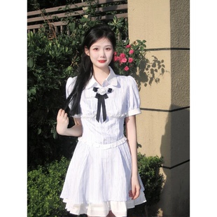 茶歇法式 小个子学院风甜美初恋清纯奶甜裙子夏天 衬衫 连衣裙女夏季