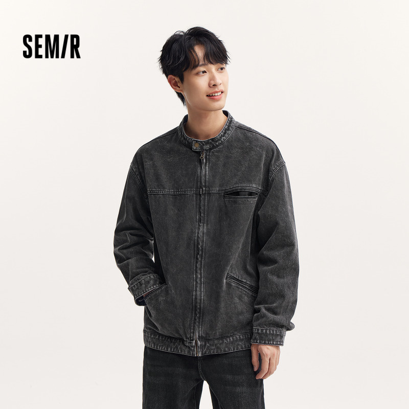 森马潮流高街做旧复古牛仔外套男
