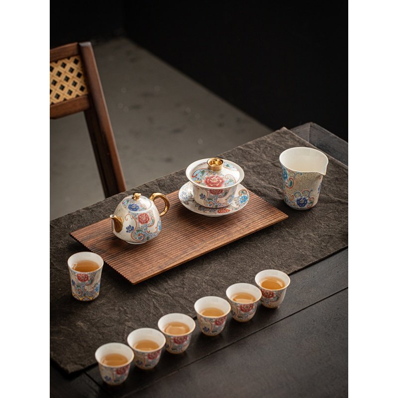 手工纯银掐丝茶壶陶瓷三才盖碗茶碗公道杯品杯精致功夫茶具礼盒装