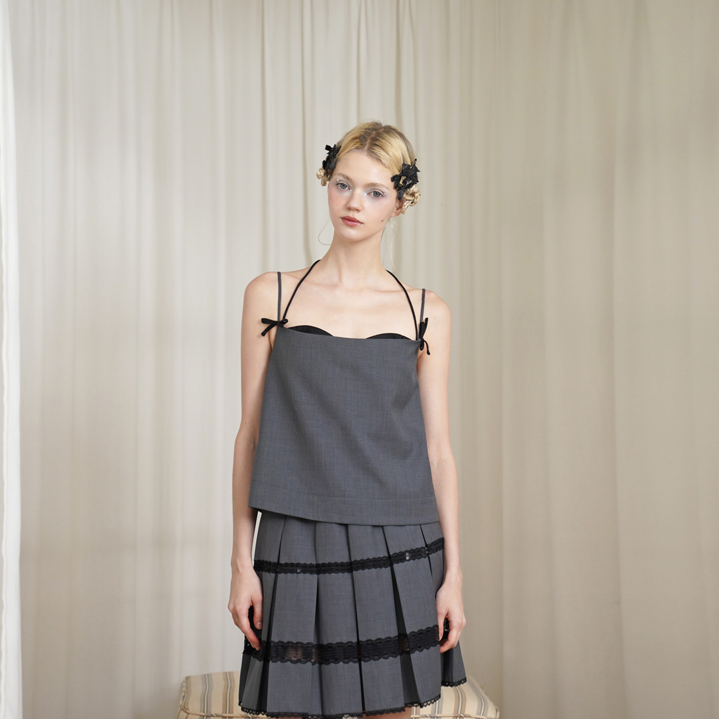 真丝羊毛胸衣显瘦绑带蝴蝶结吊带