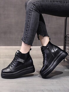 品牌黑色内增高皮鞋2026爆款加绒潮流百搭短靴厚底休闲运动鞋靴子