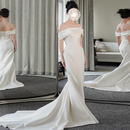 2026新款 抹胸新娘轻婚纱中厚塔夫绸缎婚礼简约出门纱外景森系 法式