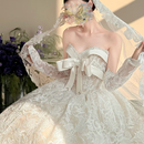 朵拉新款 简约轻婚纱孕妇高腰显瘦高级质感蝴蝶结出门蕾丝婚纱大码