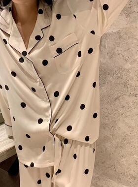 牛乳啵啵温柔睡衣冰雪丝宽松甜美波点简约孙一宁同款家居服夏秋