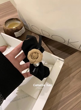 一勺甜韩国山茶花发圈女复古法式黑色猪大肠皮筋头绳精致高级发饰