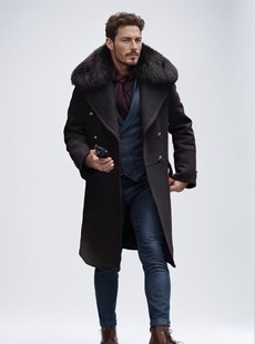 2025秋冬款 型双排扣外套 跨境欧美休闲优质毛领毛呢大衣纯色修身