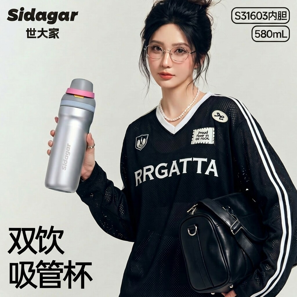 世大家吸管运动水杯便携双饮杯子