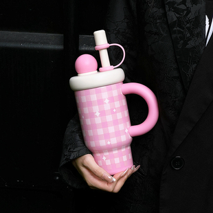 世大家保溫杯女大容量陶瓷內(nèi)膽水杯吸管杯2025新款 生日禮物咖啡杯