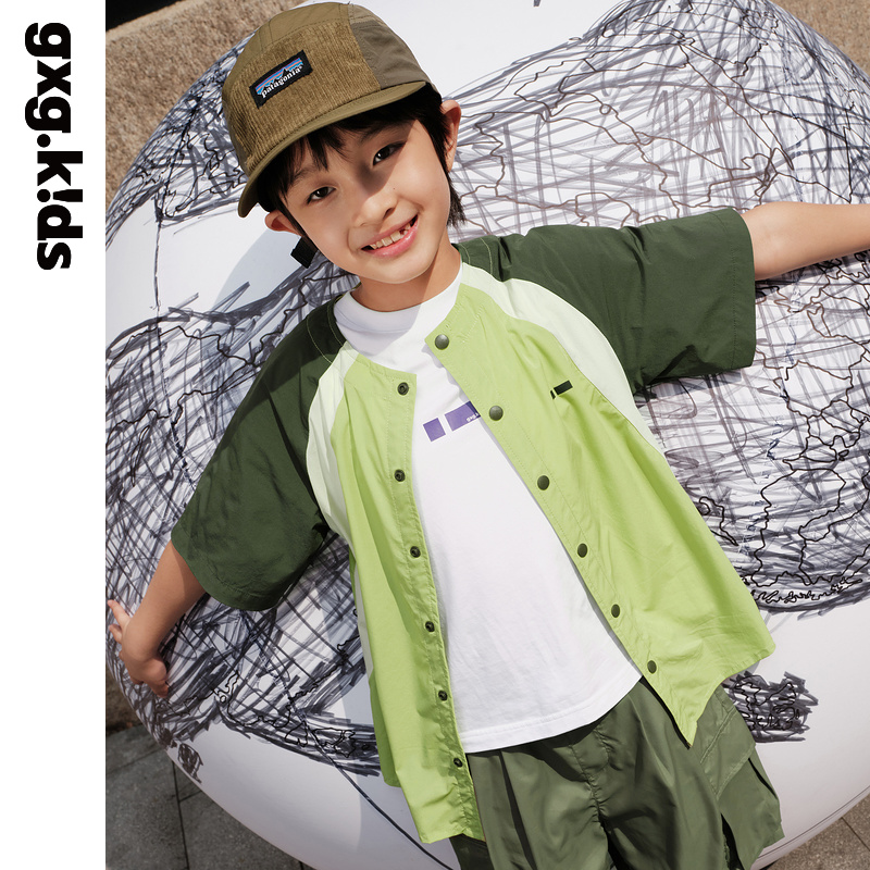 gxgkids童装儿童短袖衬衫外套春夏新款男童四面弹中大童洋气