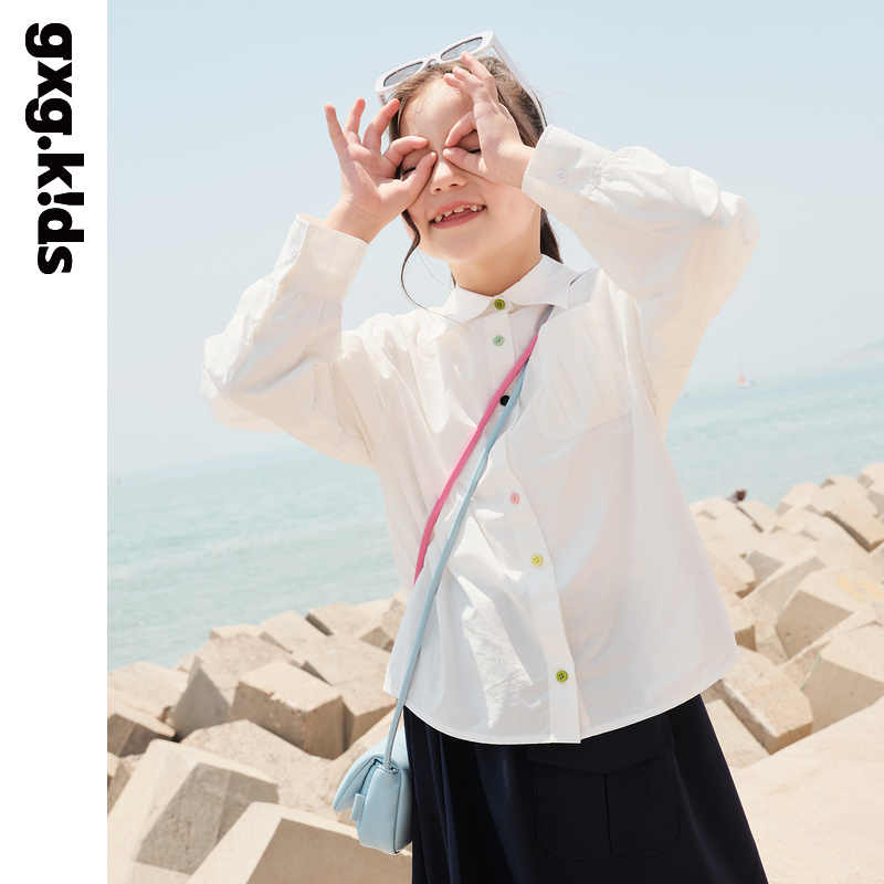 gxgkids童装儿童衬衫秋新品女童洋气撞色多搭舒适全棉长袖衬衣